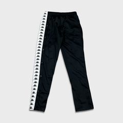Kappa Track Pants Mens Medium Black Tear Away Side Tape Athletic Gym Jogger