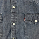 Levi's Barstow Western Denim Shirt Mens Medium Blue Dark Wash Stretch Pearl Snap
