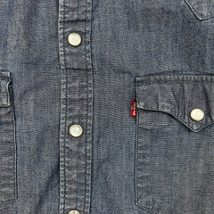 Levi's Barstow Western Denim Shirt Mens Medium Blue Dark Wash Stretch Pearl Snap