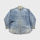 Vintage 90s Tommy Hilfiger Denim Shirt Mens Large Blue Tommy Jeans Button Up