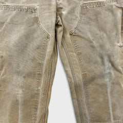 Vintage 90s Carhartt Pants Mens 34x32 Beige Original Fit Double Knee Distressed USA