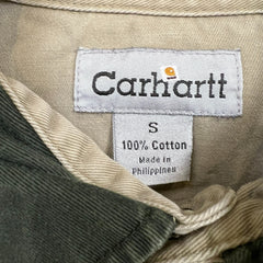 Vintage Carhartt Jean Jacket Womens Small Beige Workwear Thrashed Cropped Button Up