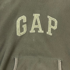 Vintage Y2K Gap Fleece Mens Medium Green Spell Out Distressed Hooded Pullover Jacket