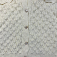 Vintage 90s Ivory Bobble Knit Cardigan Womens Small White Pearl Button Sweater