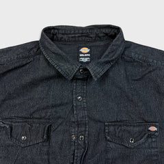 Dickies Denim Shirt Mens 2XL Black Dark Wash Casual Western Button Up