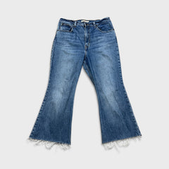 Levi's 70s Style High Flare Jeans Womens 31x24 Blue Medium Wash Distressed Denim Pants