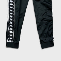 Kappa Track Pants Mens Medium Black Side Tape Athletic Taper Leg Gym Jogger