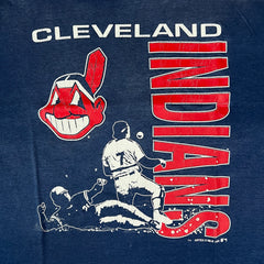Vintage 1990 Cleveland Indians T Shirt Mens XL Blue USA Single Stitch Sun Faded MLB Tee