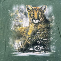 Vintage 1994 Mountain Lion Animal T Shirt Mens XL Green AOP Single Stitched Faded Tee