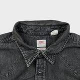 Levi's Denim Shirt Mens Large Black Dark Wash Casual Western Pearl Snap