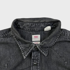 Levi's Denim Shirt Mens Large Black Dark Wash Casual Western Pearl Snap