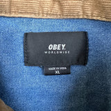 Obey Shirt Mens XL Blue Workwear Long Sleeve Button Up Medium Wash Denim