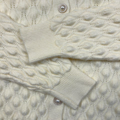 Vintage 90s Ivory Bobble Knit Cardigan Womens Small White Pearl Button Sweater
