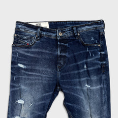 Diesel Jeans Mens 35x30 Blue Thavar Regular Slim Skinny Distressed Frayed Denim Pants