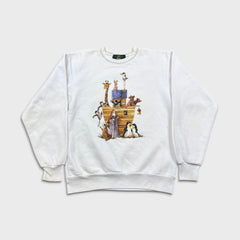 Vintage 90s Noah's Ark Sweatshirt Mens Small White Religion Graphic Pullover