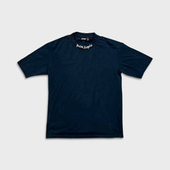 Palm Angels T Shirt Mens XL Blue Curved Logo Collar Short Sleeve Tee