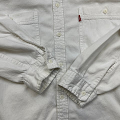 Vintage 90s Levi's Denim Shirt Mens Large White Faded Light Wash Button Up