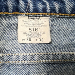Vintage 90s Levi's 516 Jeans Mens 36x30 Blue Slim Fit Straight Leg  Light Wash Denim Pants