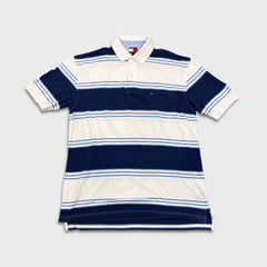 Vintage 90s Tommy Hilfiger Shirt Mens XL White Striped Casual Preppy Polo Tee