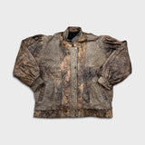 Vintage 90s Leather Jacket Mens Medium Brown Faded Aztec Geometric Print Bomber Coat