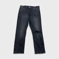 Levi's Wedgie Straight Jeans Womens 31x26 Black Distressed High Rise Wash Denim Pants