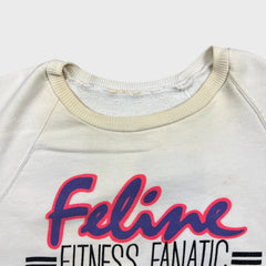 Vintage 1989 Feline Fitness Fanatic Sweatshirt Womens Medium White Cat Gym Funny Crewneck