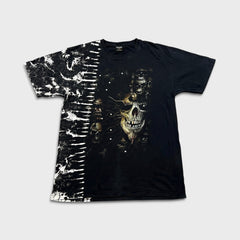 Vintage Y2K Skull T Shirt Mens XL Black Tie Dye Studded Horror AOP Faded Tee