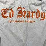 Vintage Y2K Ed Hardy Christian Audiger Polo Shirt Mens Small Grey New York USA Eagle Skull