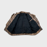 Vintage 90s Leather Jacket Mens Medium Brown Faded Aztec Geometric Print Bomber Coat