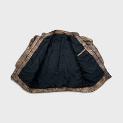 Vintage 90s Leather Jacket Mens Medium Brown Faded Aztec Geometric Print Bomber Coat