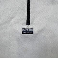Vintage 90s Nike Athletics 1/4 Zip Sweatshirt Mens Medium White Swoosh Pullover