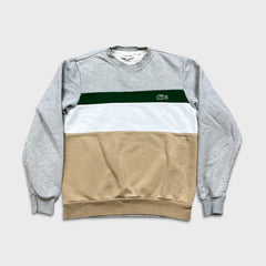 Lacoste Sweatshirt Mens Medium Gray Classic Fit Color Block Pullover Crewneck