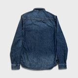 2014 Armani Exchange Denim Shirt Mens Large Blue Dark Wash Western Jean Pearl Snap