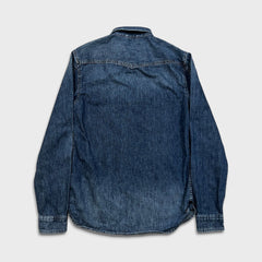 2014 Armani Exchange Denim Shirt Mens Large Blue Dark Wash Western Jean Pearl Snap