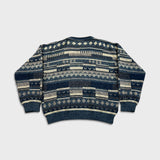 Vintage 90s Wool Knit Geometric Sweater Mens Medium Blue Italy Pullover