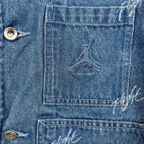 Nike Jordan Flight Heritage Denim Jacket Mens Large Blue AOP Monogram Trucker