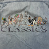 Vintage 1993 Looney Tunes Denim Shirt Mens XL Blue Light Wash Cartoon Classics
