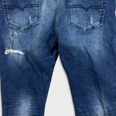 Diesel Jeans Mens 34x32 Blue Tepphar Slim Tapered Fit Medium Wash Distress Denim Pants