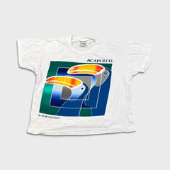 Vintage 80s Peter Mussfeldt Acapulco T Shirt Mens Small White Single Stitch Art Tee