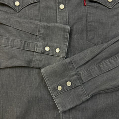 Levi's Barstow Western Denim Shirt Mens Large Gray Stone Wash Stretch Pearl Snap