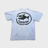 Vintage 90s Big Hed Designs Charleston Fish T Shirt Mens Medium Blue Single Stitch Tee