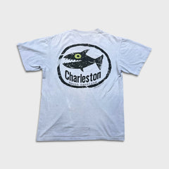 Vintage 90s Big Hed Designs Charleston Fish T Shirt Mens Medium Blue Single Stitch Tee
