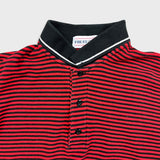 Vintage 90s Fruit of The Loom Polo Shirt Mens Large Red Striped Preppy Short Sleeve