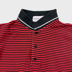 Vintage 90s Fruit of The Loom Polo Shirt Mens Large Red Striped Preppy Short Sleeve