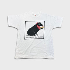 Vintage 90s Its A Dog Eat Dog World T Shirt Mens Large White Hot Dog Funny Tee