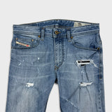 Diesel Jeans Mens 32x31 Blue Thavar Slim Skinny Light Wash Distressed Denim Pants