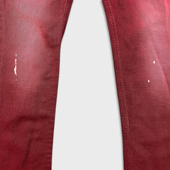 Diesel Jeans Mens 31x34 Red Thavar Regular Slim Skinny Paint Faded Denim Pants