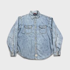 Levi's Strauss Denim Shirt Mens Large Blue Light Wash Casual Western Pearl Snap