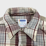 Vintage 70s Golden Key Plaid Flannel Mens XL Beige Workwear Distressed Button Up