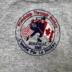 Vintage 2005 Friendship Through Hockey T Shirt Mens Large Gray USA Canada Tee